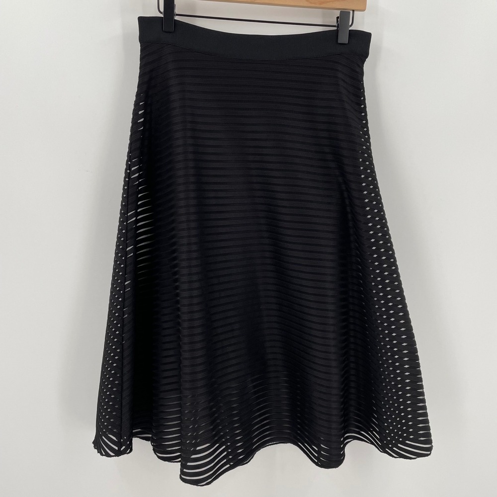 & Other Stories Black Sheer Stripe A Line Midi Skirt Cocktail Party US 6 - Picture 4 of 11